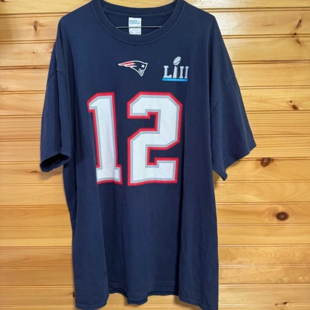 New England Patriots #12 Tom Brady Navy Blue T-Shirt XXL
